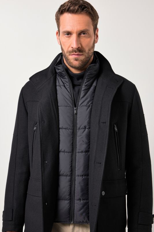 Wool blend jacket, water-repellent, herringbone insert, stand-up collar