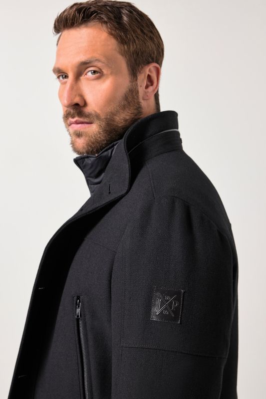 Wool blend jacket, water-repellent, herringbone insert, stand-up collar