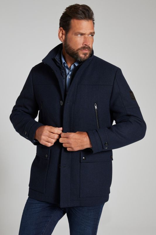 Wool blend jacket, water-repellent, herringbone insert, stand-up collar