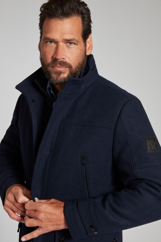 Wool blend jacket, water-repellent, herringbone insert, stand-up collar