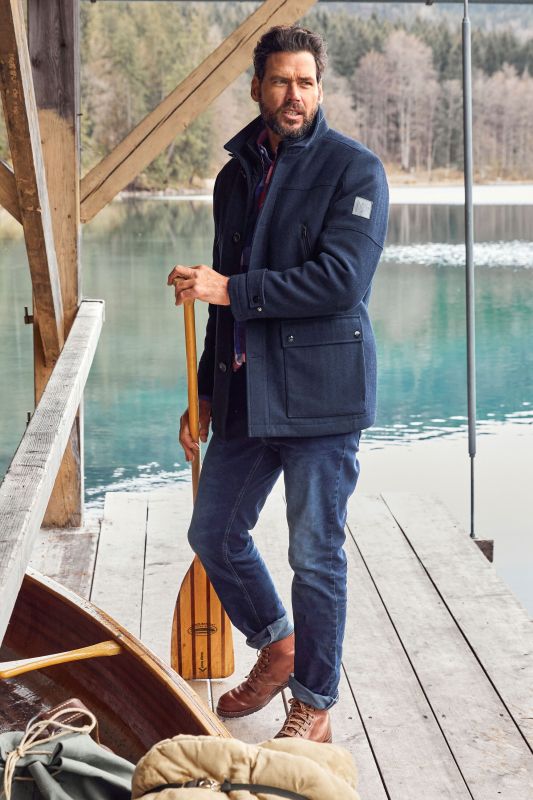 Wool blend jacket, water-repellent, herringbone insert, stand-up collar