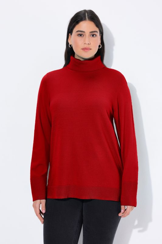 Turtleneck Ribbed Trim Long Sleeve Sweater