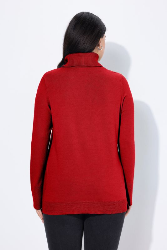 Turtleneck Ribbed Trim Long Sleeve Sweater