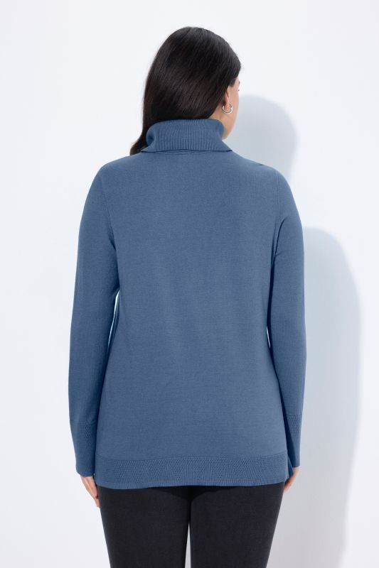 Turtleneck Ribbed Trim Long Sleeve Sweater