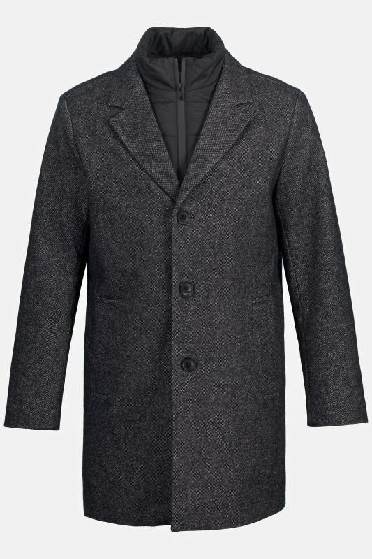 Coat, wool blend, quilted insert, lapel collar