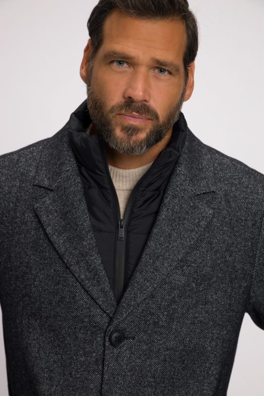 Coat, wool blend, quilted insert, lapel collar