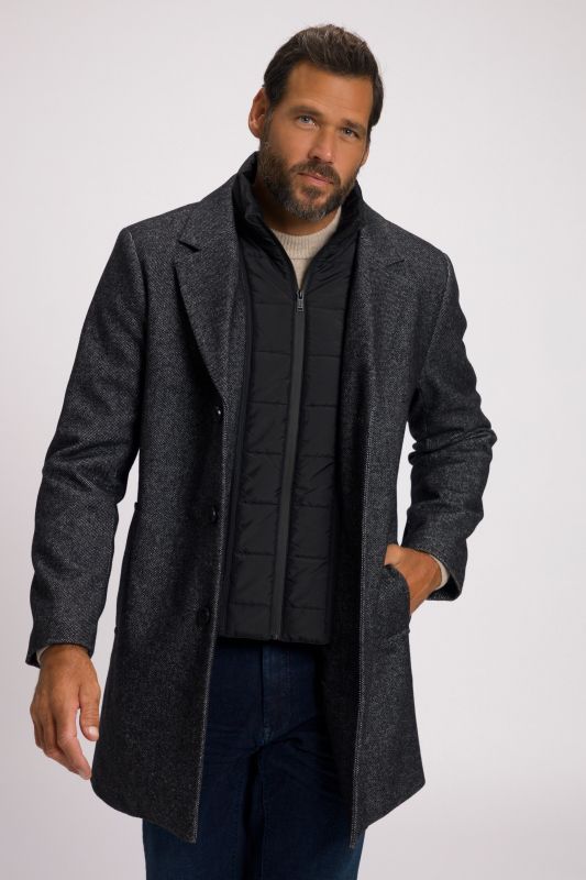 Coat, wool blend, quilted insert, lapel collar