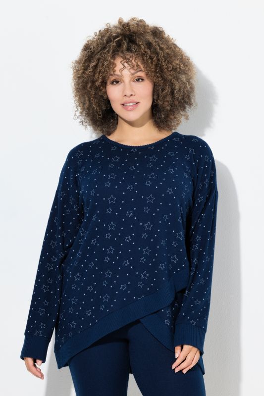 Mini Star Print Crisscross Hem Stretch Knit Lounge Top