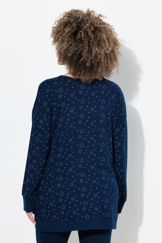 Mini Star Print Crisscross Hem Stretch Knit Lounge Top