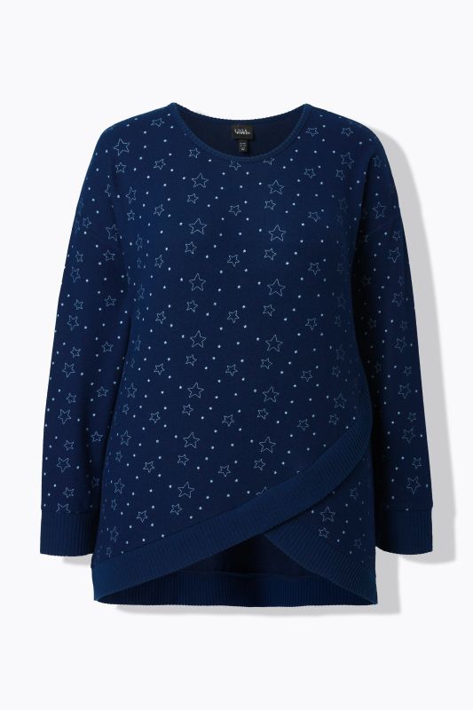 Mini Star Print Crisscross Hem Stretch Knit Lounge Top