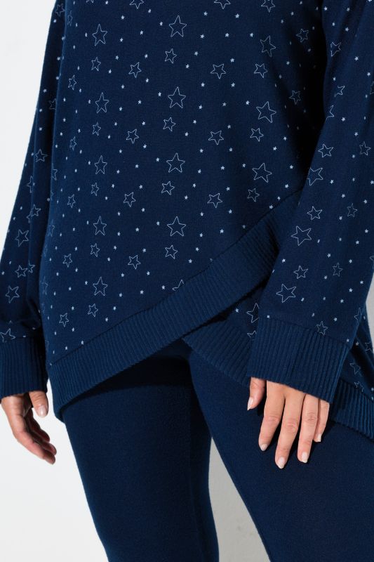 Mini Star Print Crisscross Hem Stretch Knit Lounge Top