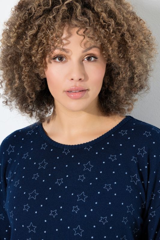 Mini Star Print Crisscross Hem Stretch Knit Lounge Top