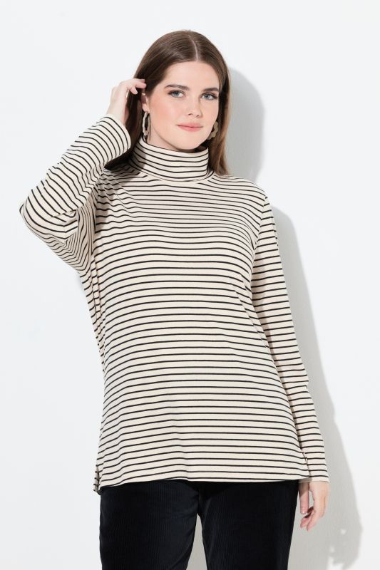 Eco Cotton Stripe Rib Knit Slim Fit Turtleneck