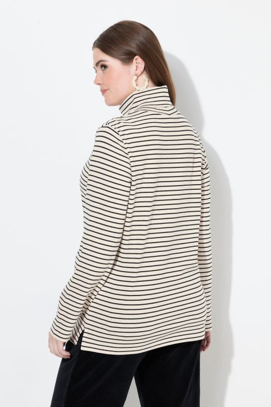 Eco Cotton Stripe Rib Knit Slim Fit Turtleneck