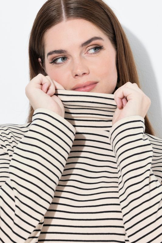 Eco Cotton Stripe Rib Knit Slim Fit Turtleneck