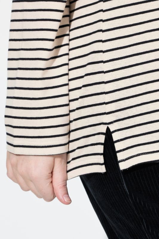 Eco Cotton Stripe Rib Knit Slim Fit Turtleneck