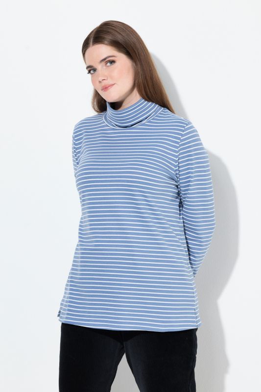 Eco Cotton Stripe Rib Knit Slim Fit Turtleneck