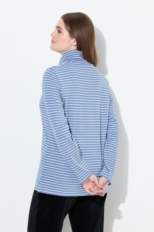 Eco Cotton Stripe Rib Knit Slim Fit Turtleneck
