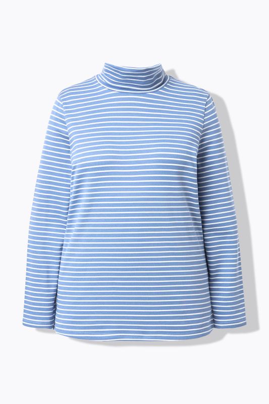 Eco Cotton Stripe Rib Knit Slim Fit Turtleneck