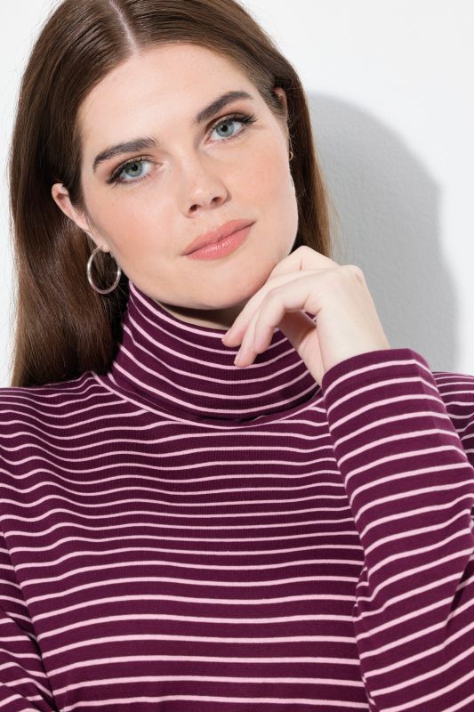 Eco Cotton Stripe Rib Knit Slim Fit Turtleneck