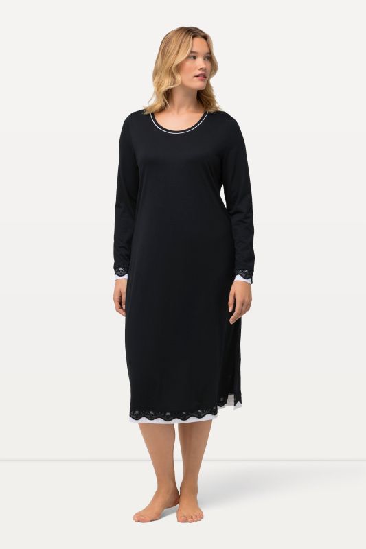 Lace Hem Contrast Trim Super Soft Knit Nightgown