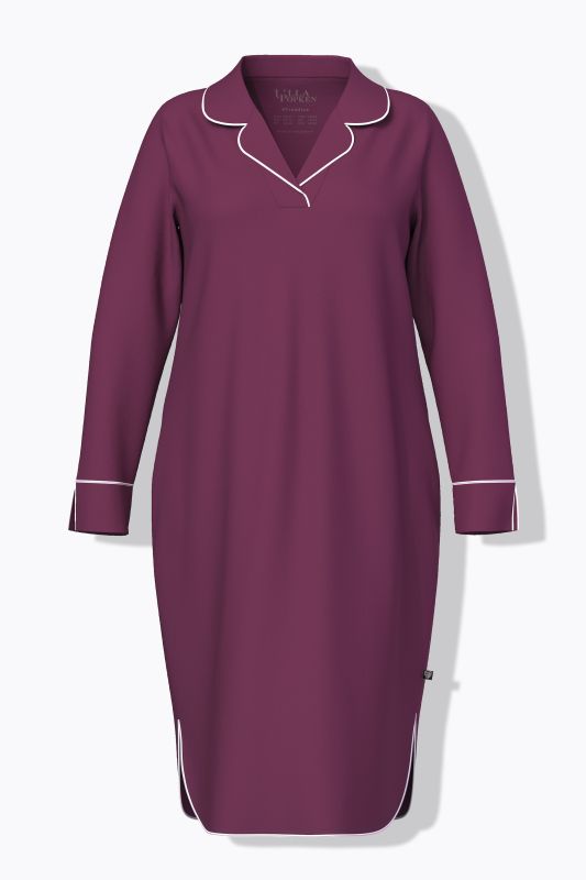 Piped Accent Lapel Collar Cotton Blend Knit Nightgown
