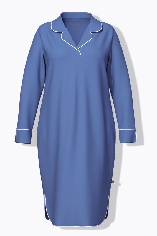 Piped Accent Lapel Collar Cotton Blend Knit Nightgown