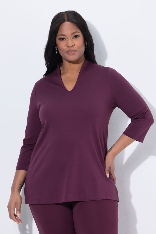 Pima Cotton Goblet Collar 3/4 Sleeve Tee
