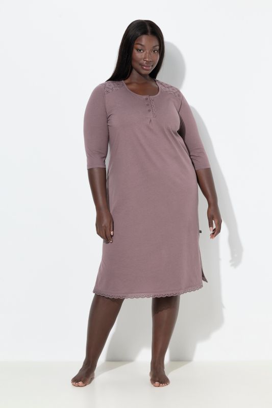 Broderie Anglaise Detail 3/4 Sleeve Nightgown