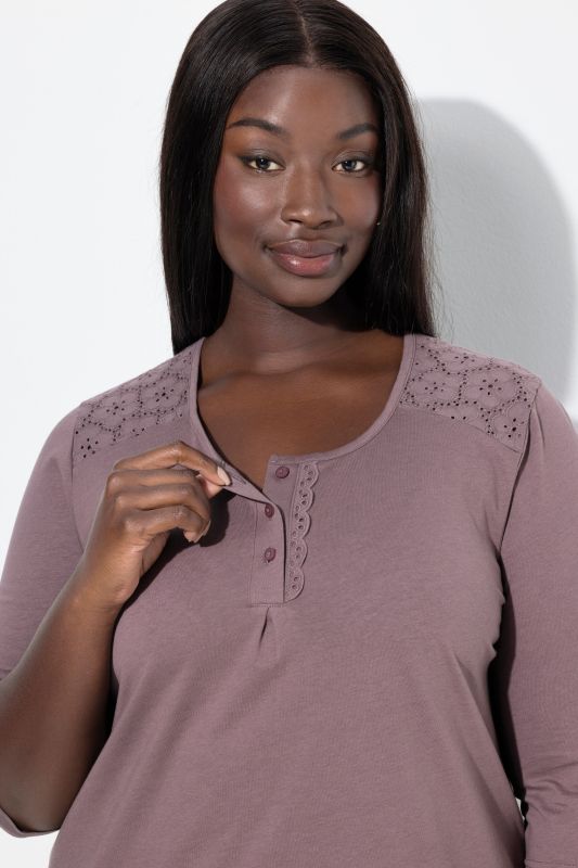 Broderie Anglaise Detail 3/4 Sleeve Nightgown