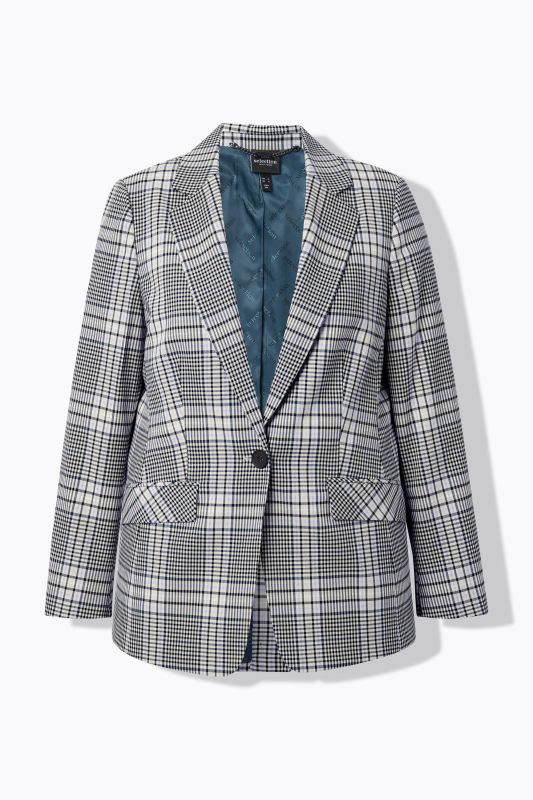 Checked Lapel Collar Blazer
