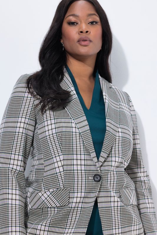 Checked Lapel Collar Blazer