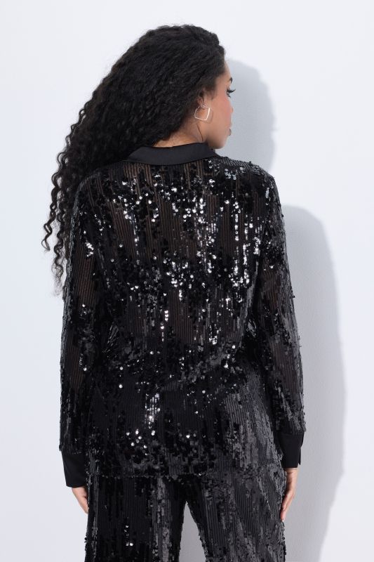 Sequined Long Sleeve Button Down Blouse