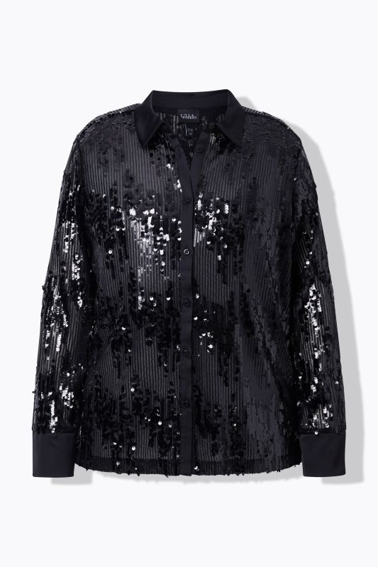 Sequined Long Sleeve Button Down Blouse