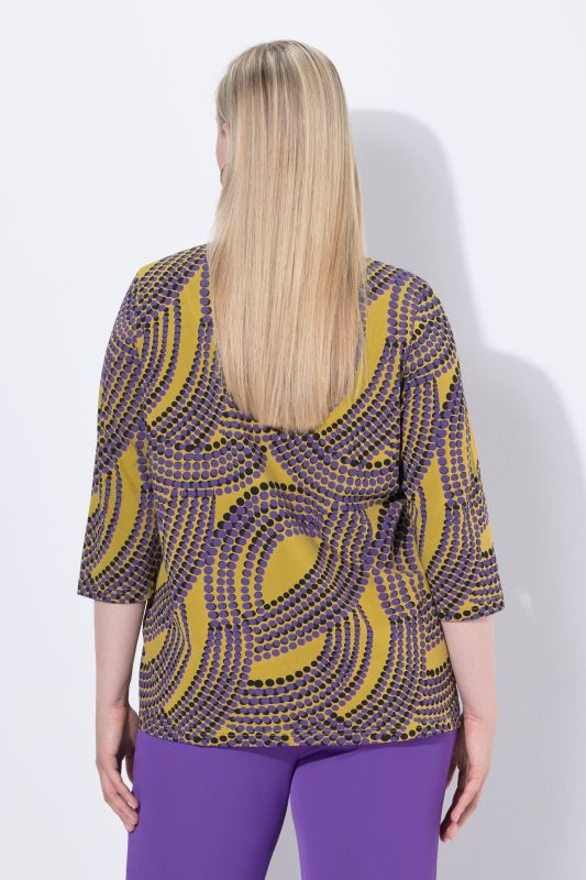 Dot Wave Print 3/4 Sleeve Goblet Collar Tee
