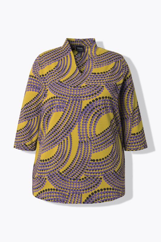 Dot Wave Print 3/4 Sleeve Goblet Collar Tee