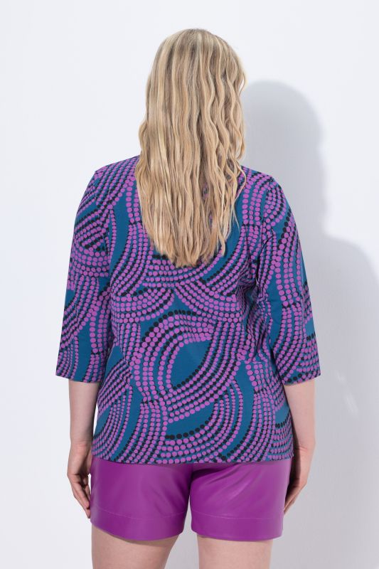 Dot Wave Print 3/4 Sleeve Goblet Collar Tee