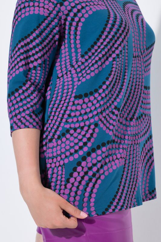 Dot Wave Print 3/4 Sleeve Goblet Collar Tee