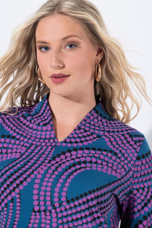 Dot Wave Print 3/4 Sleeve Goblet Collar Tee