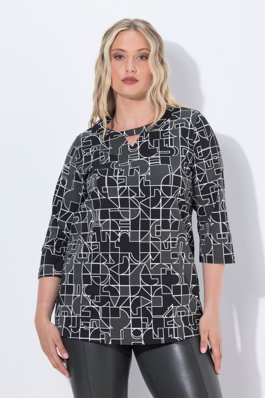 Graphic Print 3/4 Sleeve Cutout Tee