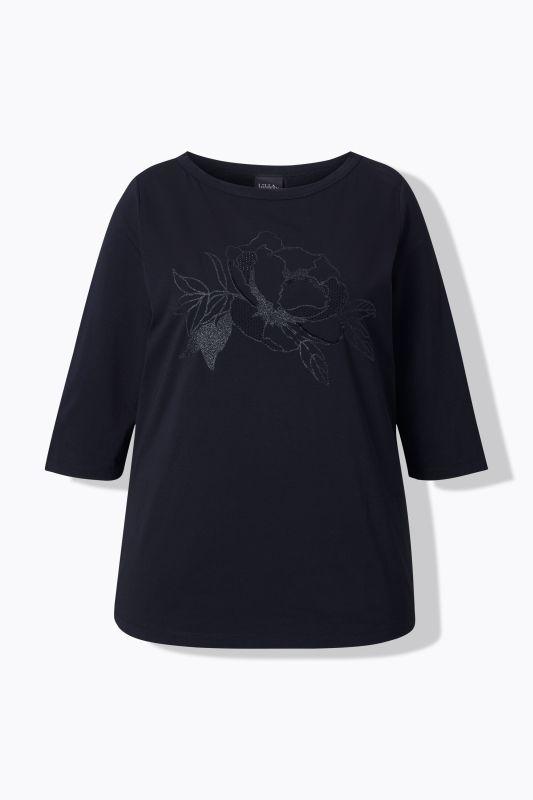 Sparkling Flower Motif 3/4 Sleeve Tee