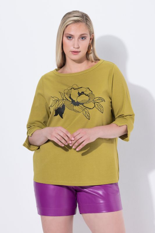 Sparkling Flower Motif 3/4 Sleeve Tee