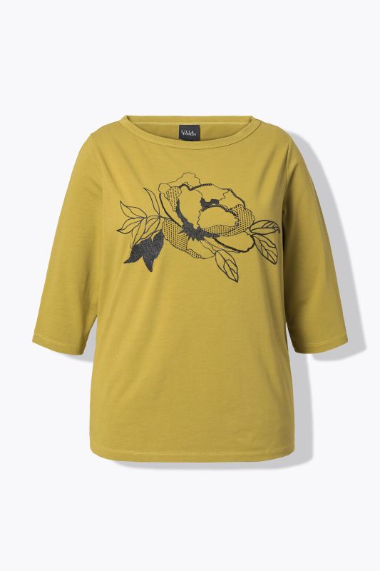 Sparkling Flower Motif 3/4 Sleeve Tee