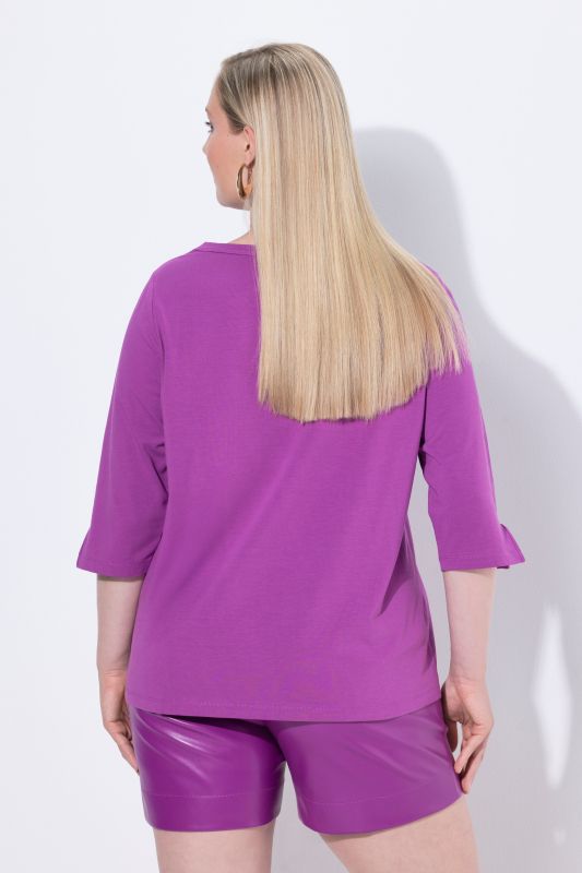 Sparkling Flower Motif 3/4 Sleeve Tee