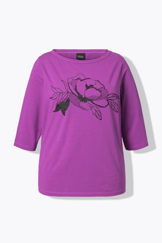 Sparkling Flower Motif 3/4 Sleeve Tee