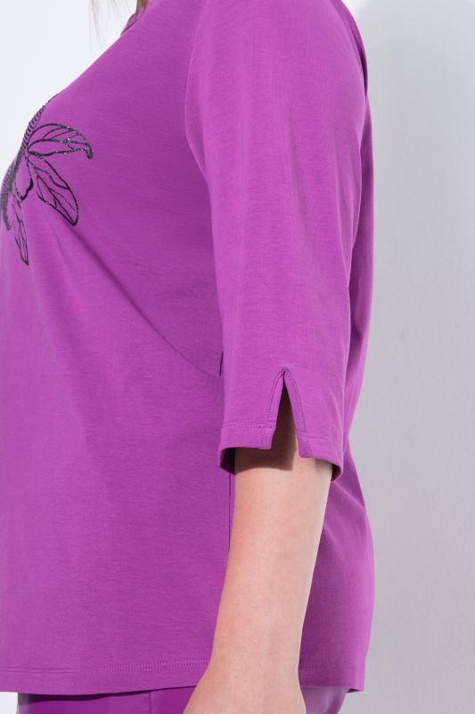 Sparkling Flower Motif 3/4 Sleeve Tee