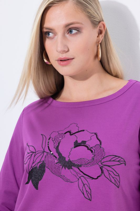 Sparkling Flower Motif 3/4 Sleeve Tee
