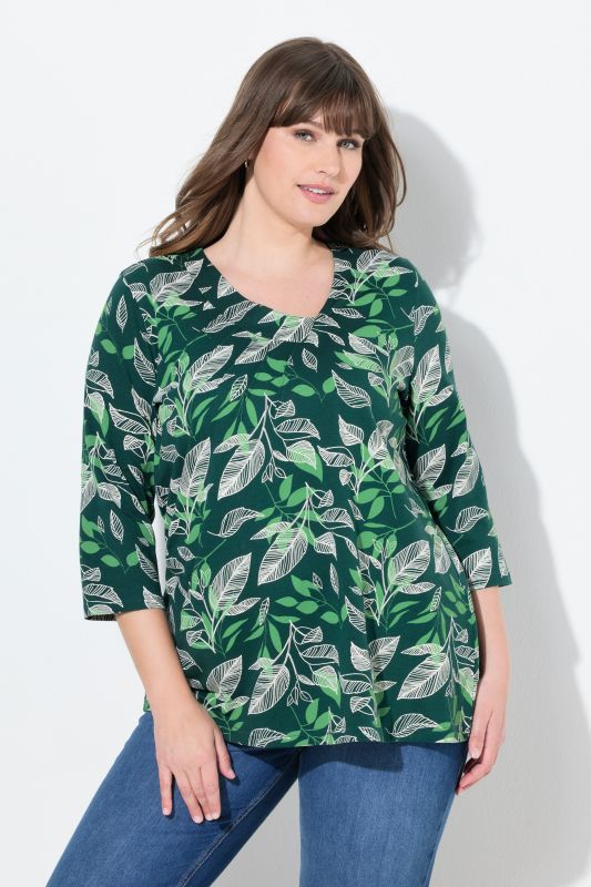 Eco Cotton Asymmetric Leaf Print Tee