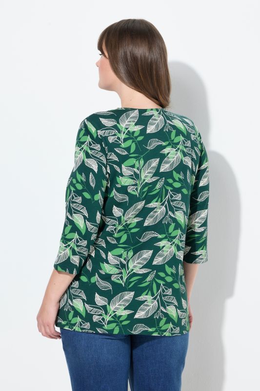 Eco Cotton Asymmetric Leaf Print Tee