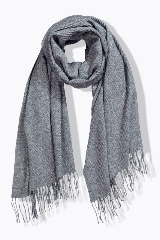 Ribbed Knit Fringed Hem Scarf